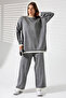 Crew Neck Shepherd Stitched Sweater and Palazzo Knitwear Top and Bottom Set - 2