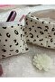 Ecru Color Coffee Patterned Makeup Bag and Wallet Set Puff - 5