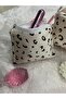 Ecru Color Coffee Patterned Makeup Bag and Wallet Set Puff - 2