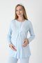 Women's Blue Lace Detailed Special Design Long Sleeve Maternity Pajama Set 3-Piece Set - 3