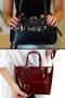 Baguette with Brown Belt Detail - Burgundy Medium Size Patent Leather Women's Shoulder & Handbag