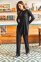 Women's Black Corded Fabric Bottom and Top Set Tkm-19000457 - 3