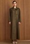 Turn-Down Collar Stone Detailed Suede Look Oversized Overcoat Dark Khaki 6795 - 4