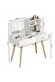Dressing Table with Foldable Mirror, Makeup Vanity Table for Bedroom, Storage Shelf & Drawer - 2
