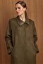 Turn-Down Collar Stone Detailed Suede Look Oversized Overcoat Dark Khaki 6795 - 5