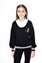 Black Girls' Relax Fit Polo Neck Drop Shoulder Printed School Sweatshirt - Paneled & 2 Thread