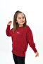 Burgundy Girls' Relax Fit Crew Neck Drop Shoulder Embroidery Printed Sweatshirt - 2 Thread - 2