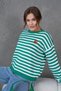 Women's Crew Neck Embroidery Detail Striped Oversized Knitwear Sweater - 2