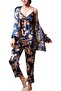 3-Piece Women's Satin Pajama Set with Dragon Print (Cami, Robe, Pants) TZ013
