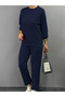 Women's Long Sleeve Crew Neck Viscose Two Thread Blouse and Pants Double Suit - 2