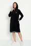 Black Hooded Stone Detailed Zippered Pocket Cotton Velvet Dress