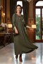 Khaki Slimming Tok Combed Cotton Dress with Hidden Pockets - 2