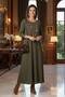 Khaki Slimming Tok Combed Cotton Dress with Hidden Pockets