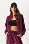 Women's Mock Neck Soft Textured Sweatshirt with Side Stripes (Cupro) - Burgundy - 3
