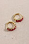 Pink Oval Stone Gold Color Hoop Earrings - 2