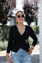 New Season Women's Double-Breasted Collared Long Sleeve Buckle Detailed Viscose Blouse - 8