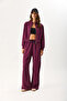 Women's Mock Neck Soft Textured Sweatshirt with Side Stripes (Cupro) - Burgundy