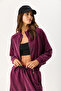 Women's Mock Neck Soft Textured Sweatshirt with Side Stripes (Cupro) - Burgundy - 5