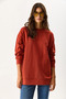 Women's Crew Neck Side Slit Regular Fit 3 Thread Sweatshirt 100% Cotton - Tile - 5