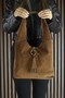 Caramel Genuine Cowhide Suede Tasseled Magnetic Closure Medium Size Daily Shoulder Bag - 6