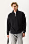 Men's Bruce Mock Neck Half Zip Sweatshirt 100% Cotton - Black - 4