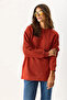 Women's Crew Neck Side Slit Regular Fit 3 Thread Sweatshirt 100% Cotton - Tile - 3