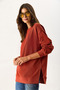 Women's Crew Neck Side Slit Regular Fit 3 Thread Sweatshirt 100% Cotton - Tile - 6