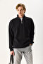 Men's Bruce Mock Neck Half Zip Sweatshirt 100% Cotton - Black - 2