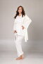 Women's Ecru Jacquard Shawl Collar Maternity Dressing Gown 3-Piece Pajama Set - 6