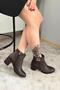 Women's Hana Brown Stone Buckle (6 cm) Heeled Oval Toe Boots - 4