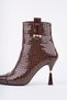 Women's Heeled Boots Snake Pattern Patent Leather Gold Detail 9.5 cm Thin Heel Winter Elegant Stylish Design - 4