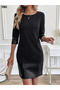 New Season Stylish Women's Crepe Dress Long Sleeve Crew Neck Leather Detail - 2