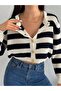 Crew Neck Striped Crop Women's Cardigan - 2