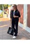 Sequined Front Zipper Black Double Suit - 2