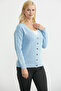 Oversized Knitwear Cardigan with Metal Buttons - Blue - 3