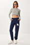 Embroidered Ş Fleece-Lined Jogger Sweatpants Lzv0039 Dark Blue - 3