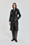 Belted Double-Breasted Leather Trench Coat Black - 2