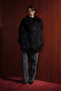 Fringed Faux Fur Coat Black - 2