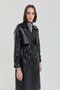Belted Double-Breasted Leather Trench Coat Black - 3