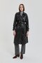 Belted Double-Breasted Leather Trench Coat Black
