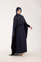 Women's Hijab Evening Dress – Navy Blue with Stone Embellished Cape on the Front - 3