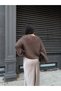 Women's Brown Crew Neck Oversize Knitwear Sweater - 4