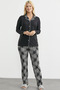 Patterned Buttoned Pajama Set - Black - 5