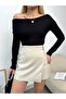 Women's Black Off Shoulder Viscose Long Sleeve Blouse - 4