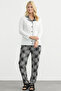 Patterned Buttoned Pajama Set - Ecru - 2