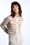 Camel Button Detailed Striped Knitwear Cardigan