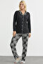 Patterned Buttoned Pajama Set - Black - 3