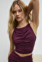 Movexa Women's Flexible and Soft Textured Round Neck Gathered Front Halter Back Burgundy Bustier - 3