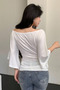 Women's White Boat Neck Flare Sleeve Draped Fit Blouse - 5