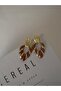 Vintage Stripe Drop Brown Gold Brass Earrings - 5